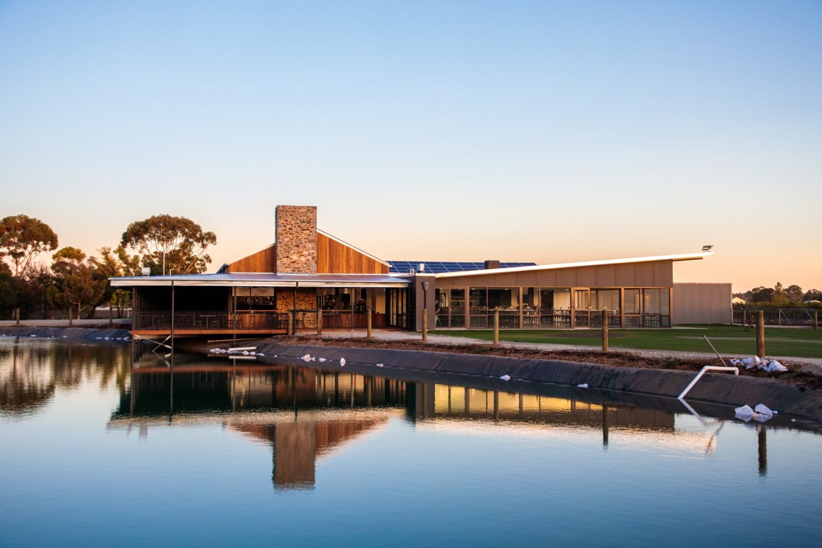 Barossa Valley Chocolate Company reflected by water feature