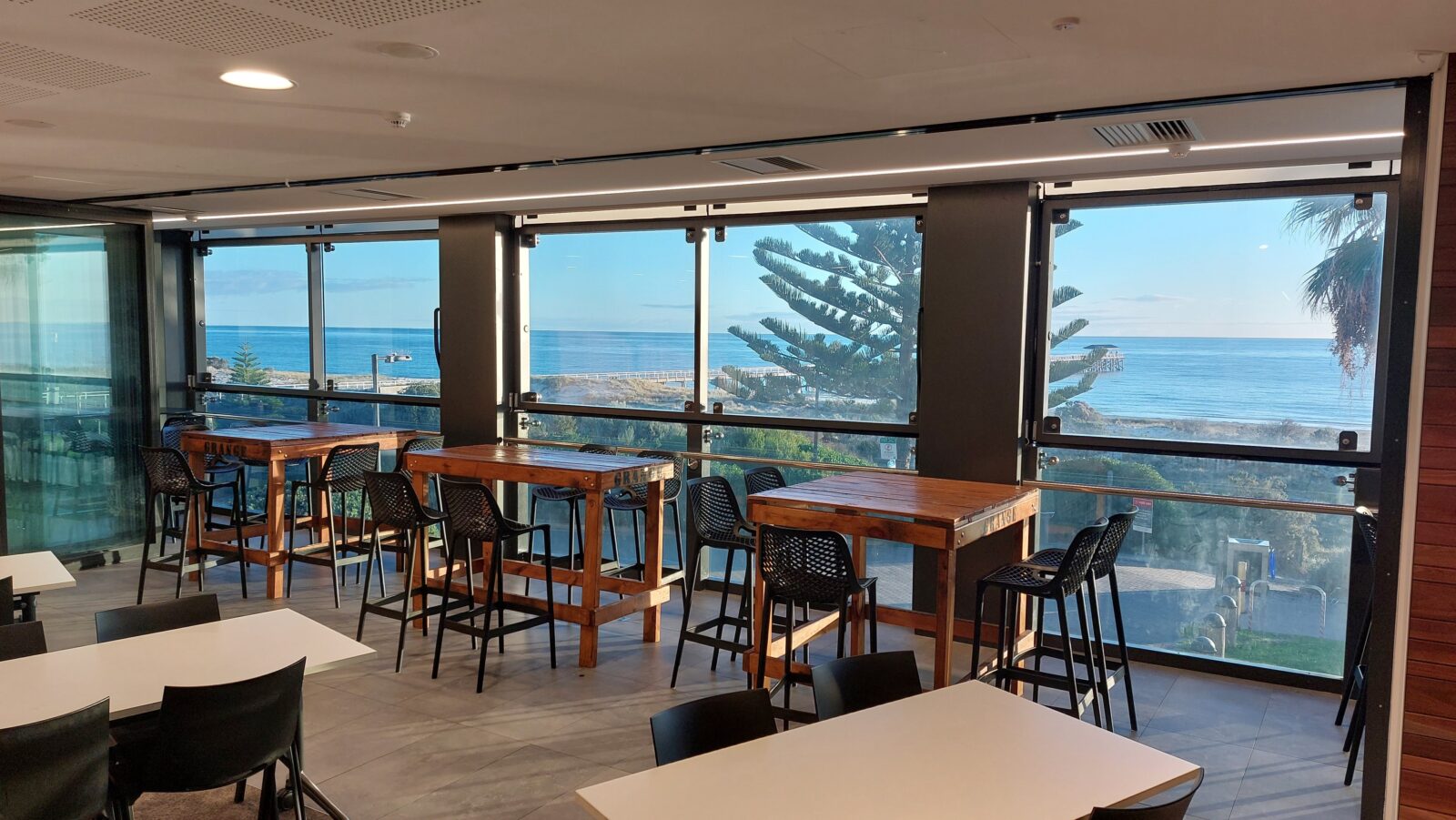 Sea views through our floor to ceiling dining room windows.
