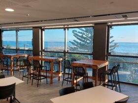 Sea views through our floor to ceiling dining room windows.
