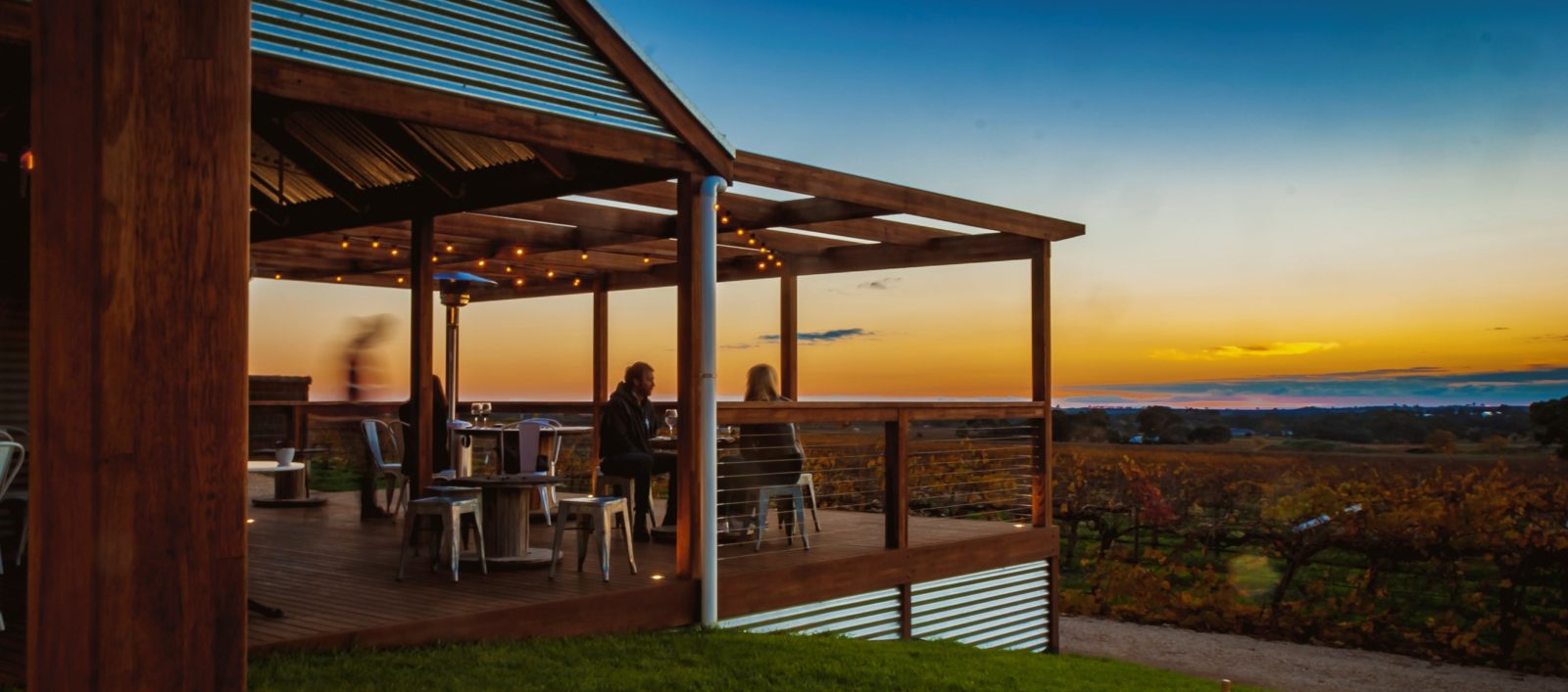 sunset views on the deck overlooking the vineyard