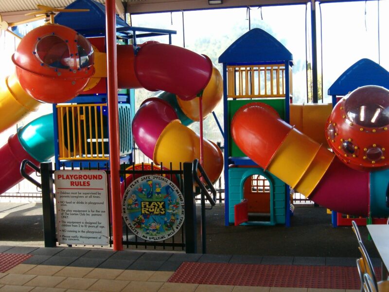 The huge undercover playground is popular with children.