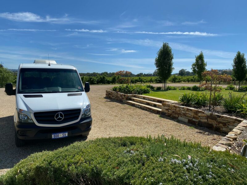 Our largest vehicle - Mercedes Benz Sprinter on tour at the beautiful Hugo family winery