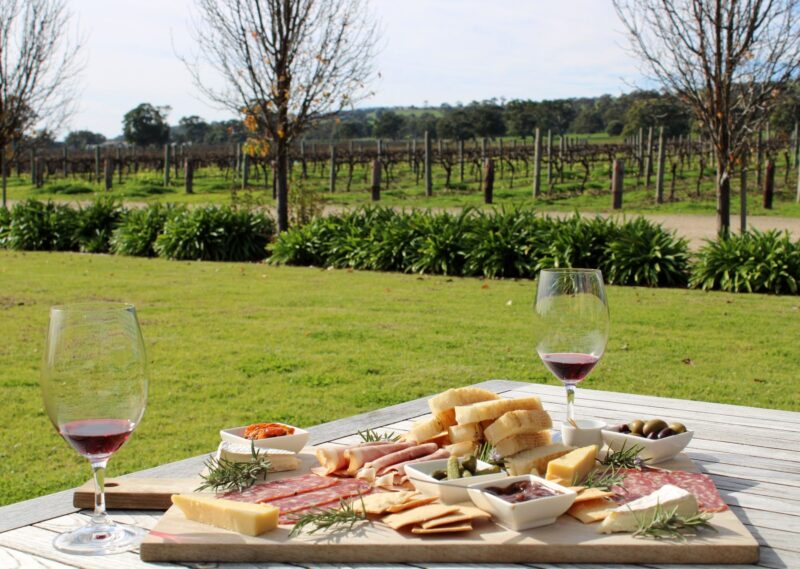 Platter and wine at Hugo Wines
