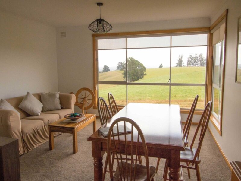 Dining room with farm views