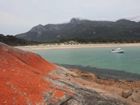Trousers Point camping ground is located in the Strzelecki National Park Flinders Island Tasmania