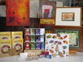 Ann's art pieces, Auz Astrology cards, magnets and bookmarks
