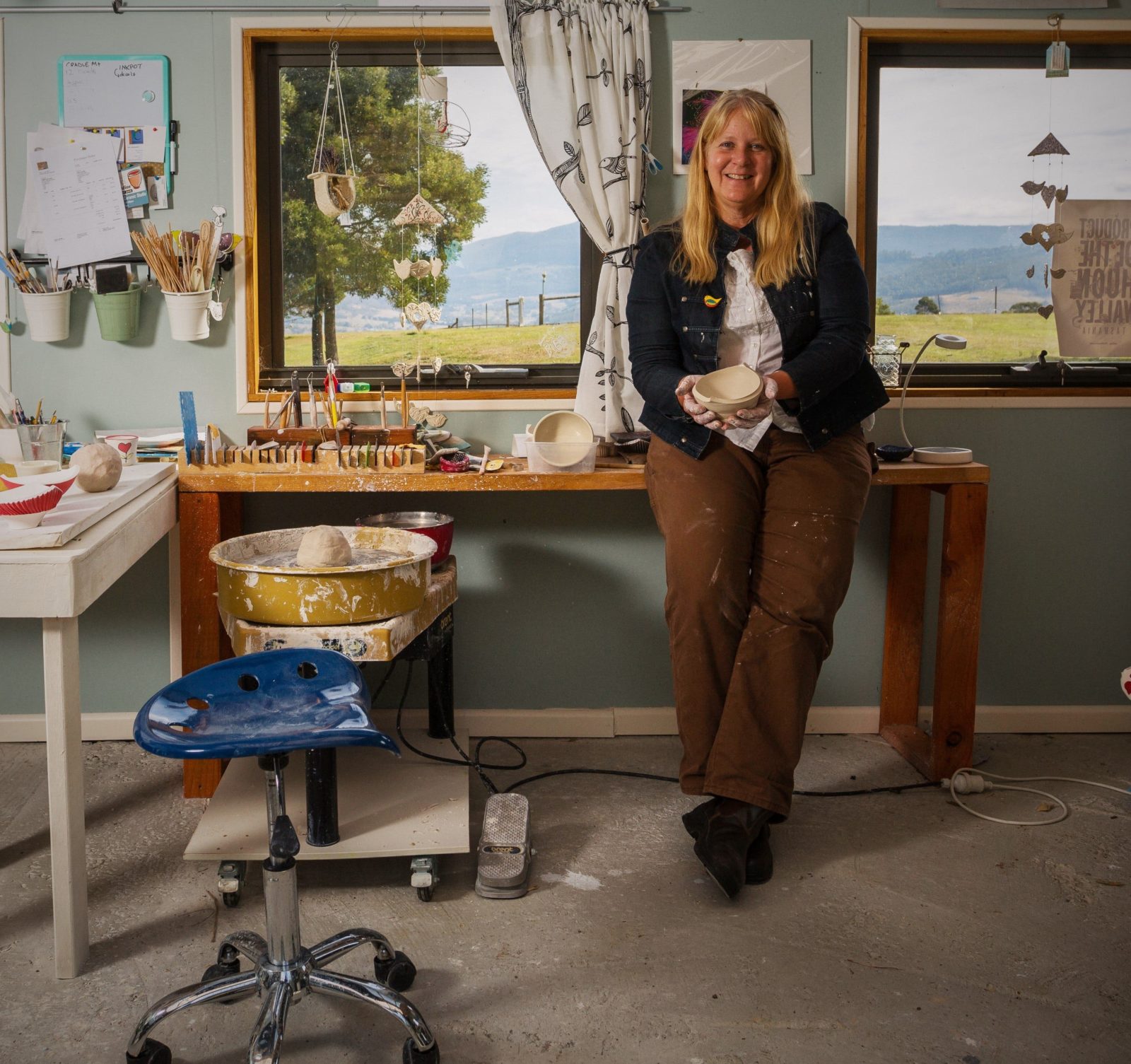 Lisa Britzman in her Campo de FLori Ceramics Studio in Glen Huon Tasmania