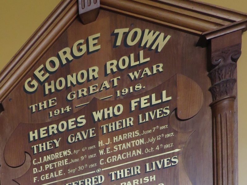 George Town Honor Roll - a gold lettered wooden board
