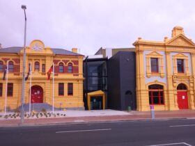 Rooke Street facade of the paranaple arts centre, including the yellow Town Hall Theatre section