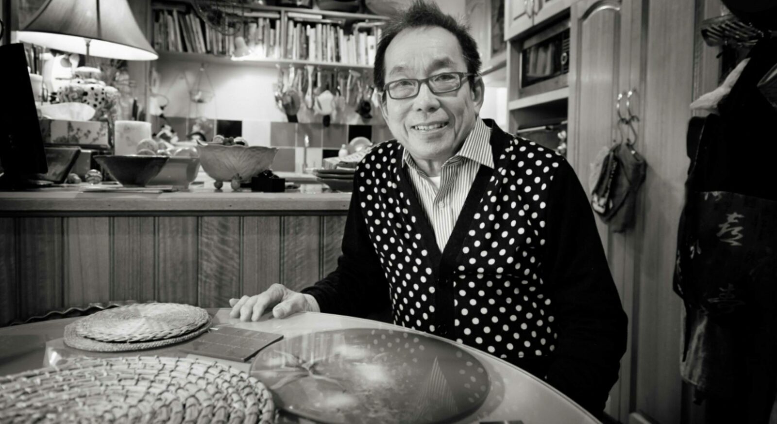 Black and white portrait image of Launceston local Greg Leong in his home.
