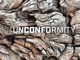 The Unconformity logo across a close-up image of a weathered tree stump.