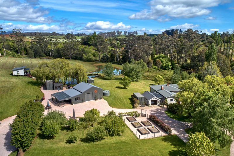 Aerial view of 3 Willows Vineyard cellar door, accommodation and gardens