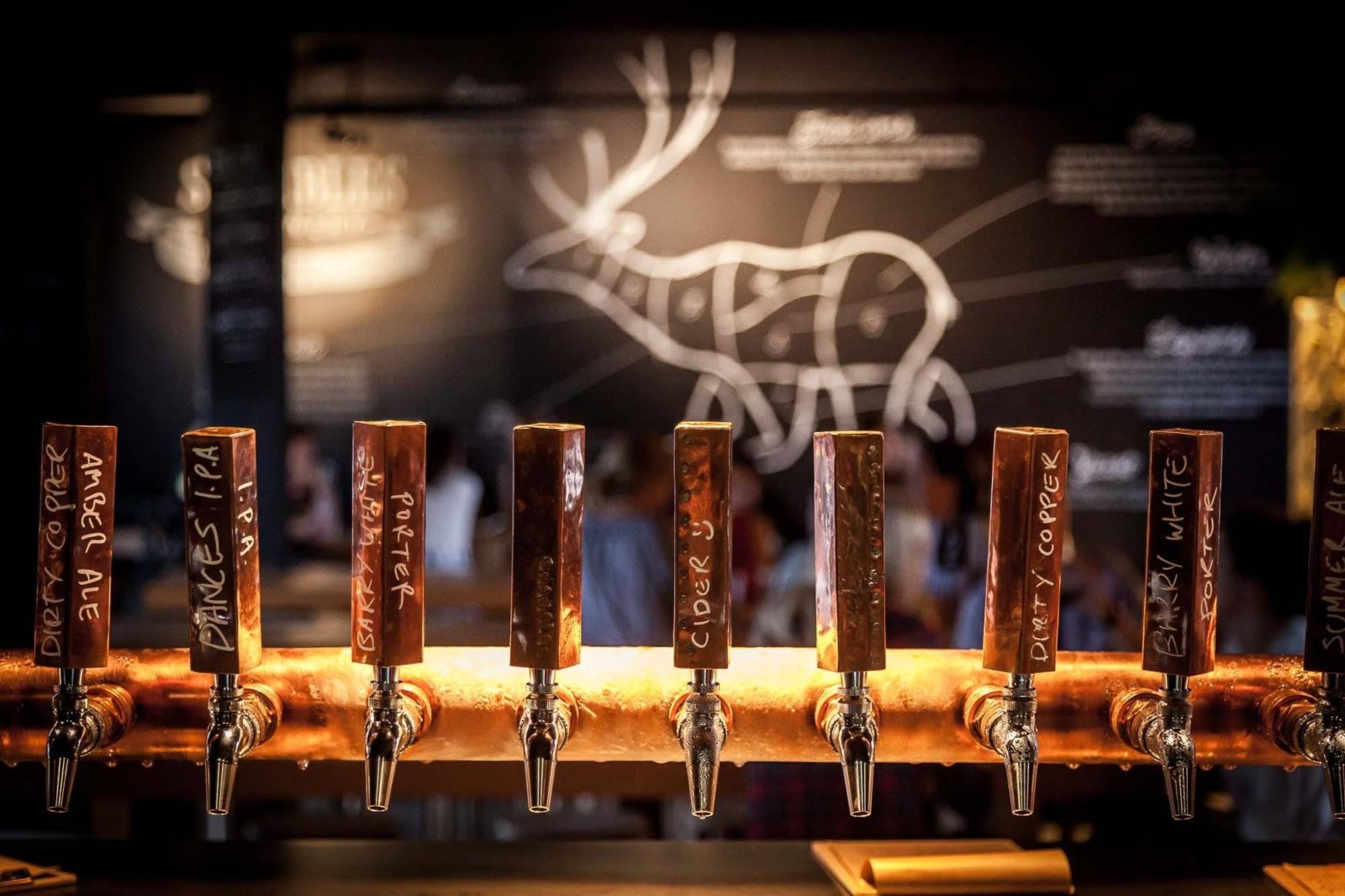 Copper taps at our main bar with our logo painted on the back all