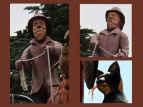 This image shows the wood carvings on display at the Windmill Point Picnic Area George Town