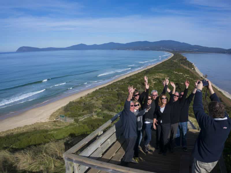 Bruny Island Traveller tour group at the Bruny Island Neck