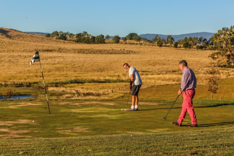 Male guests play golf at Altitude221