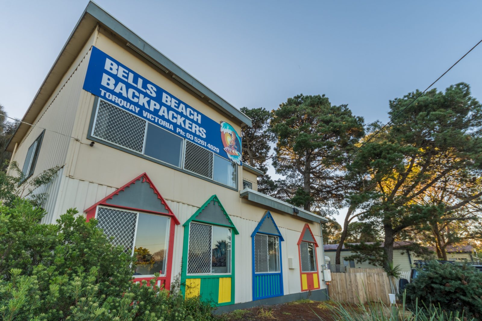 The coloured frames depict the Bathing boxes that were once located on Torquay Front Beach.