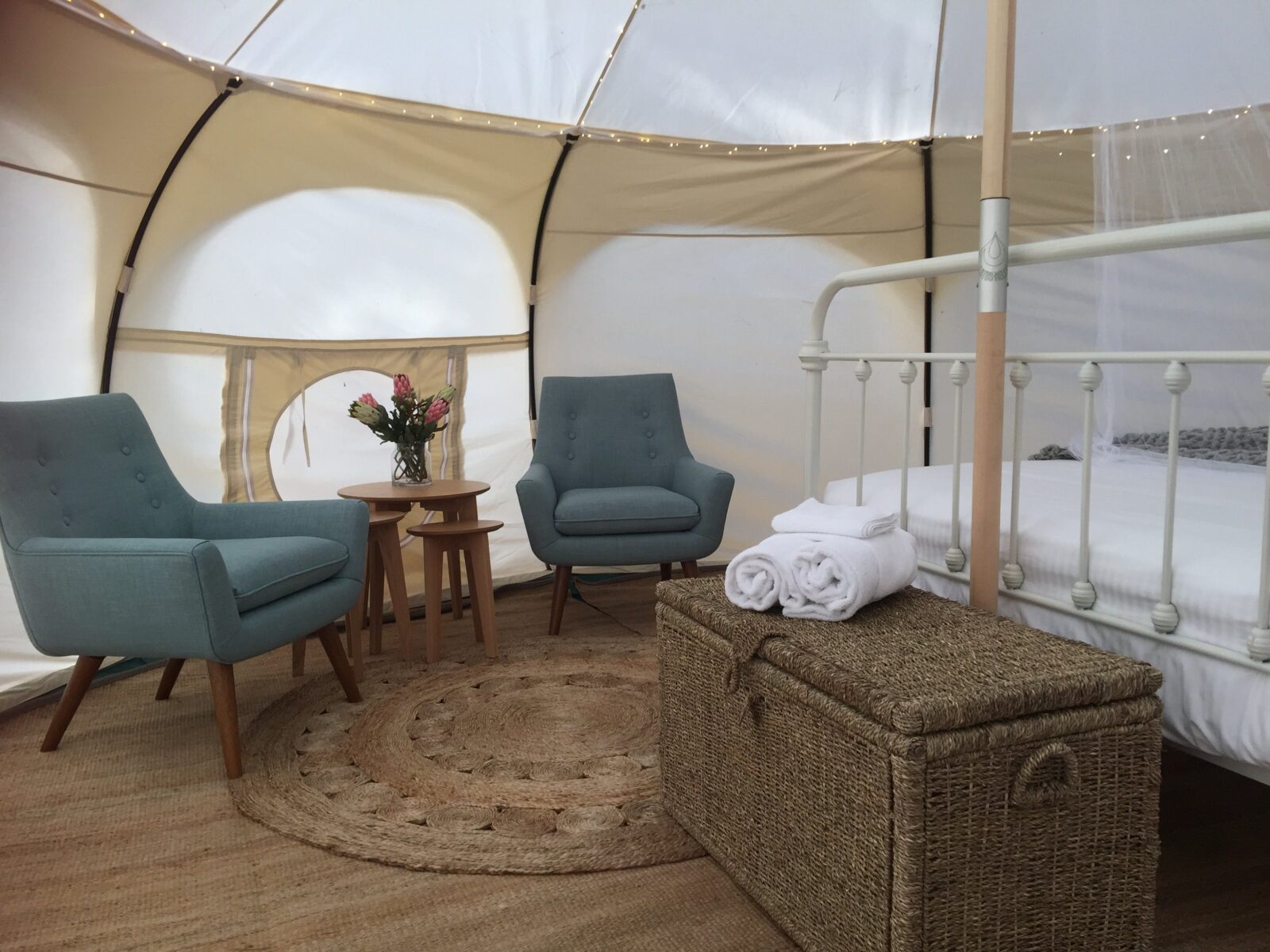 Glamp in style - Three uniquely decorated Glamping Belle Tents. Romantic 'Harmony' shown.