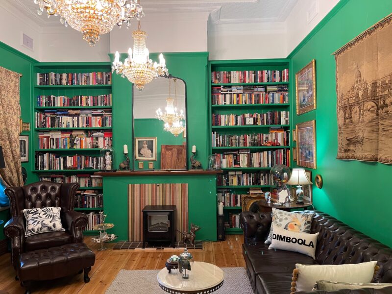 The Emerald Library with a cheaterfield sofabed.