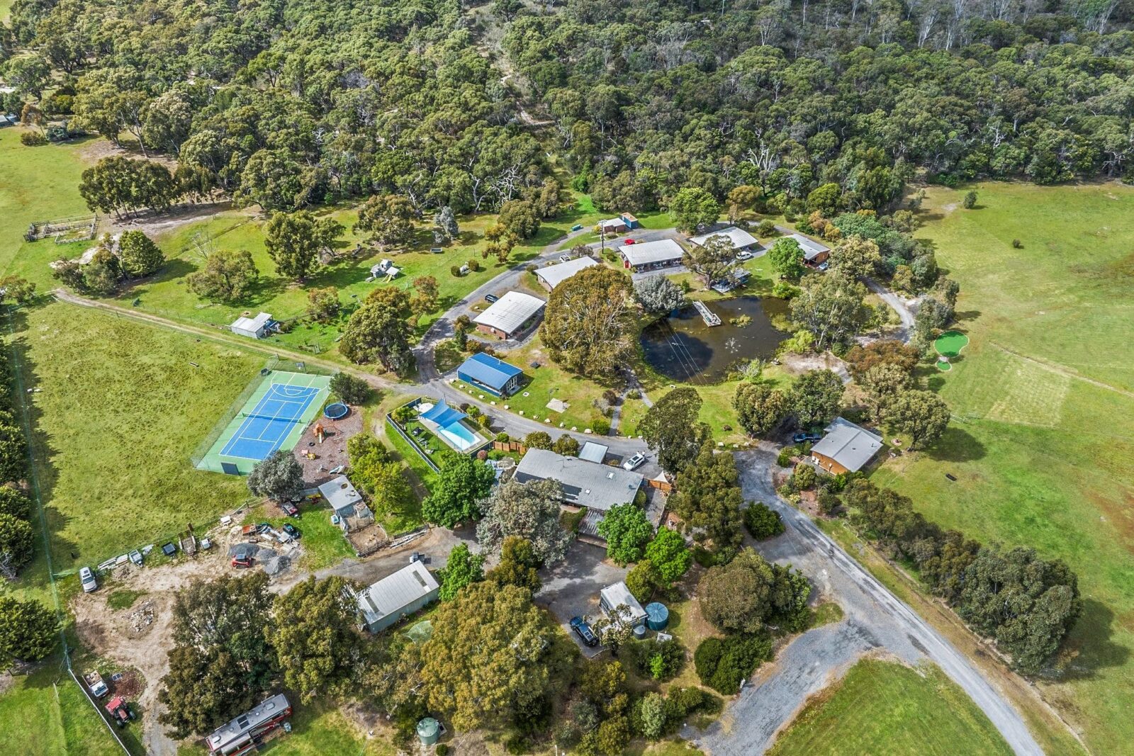 a drone shot showcasing the property