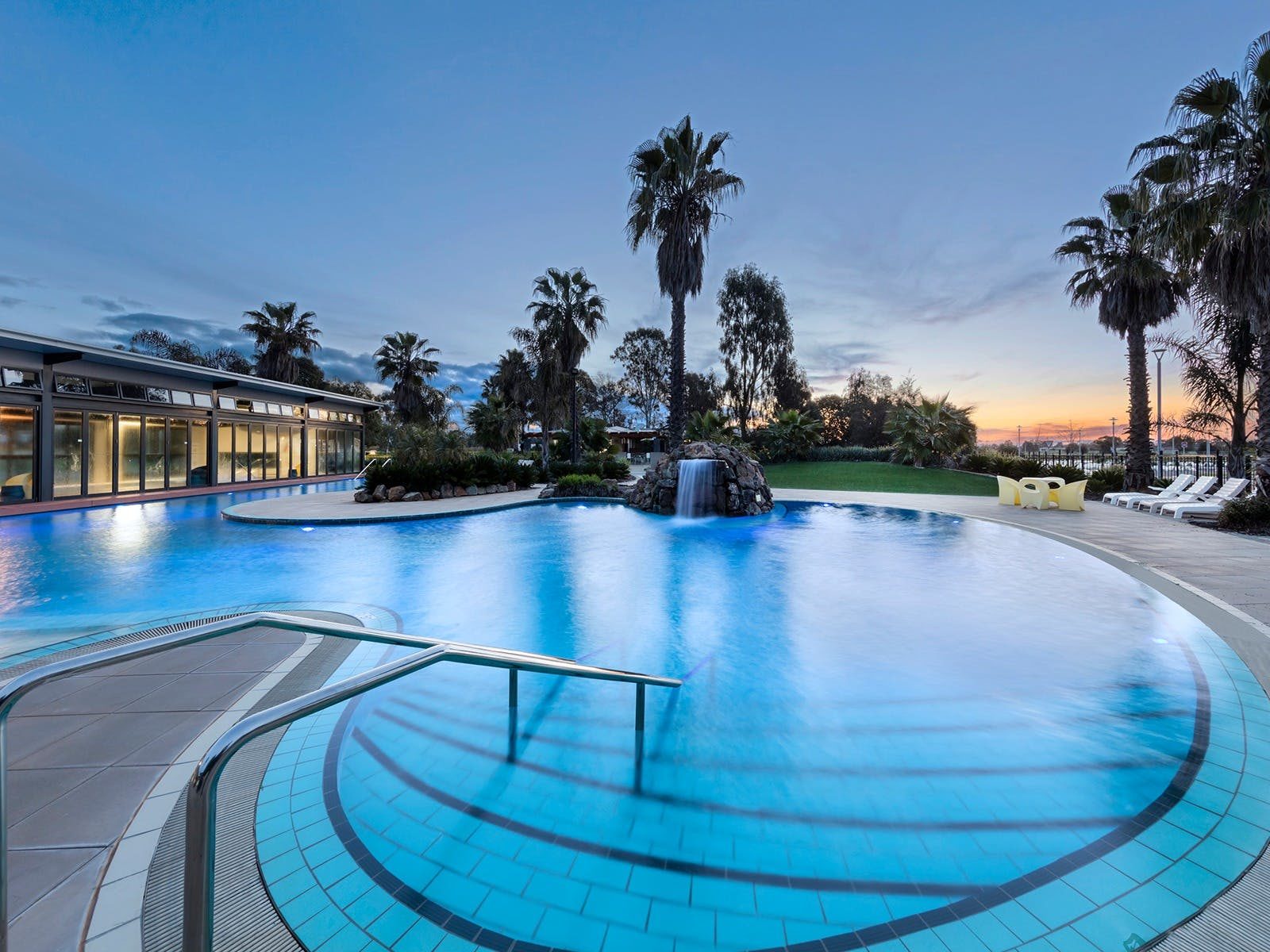 Landscape photograph of the outdoor pool at RACV Cobram Resort