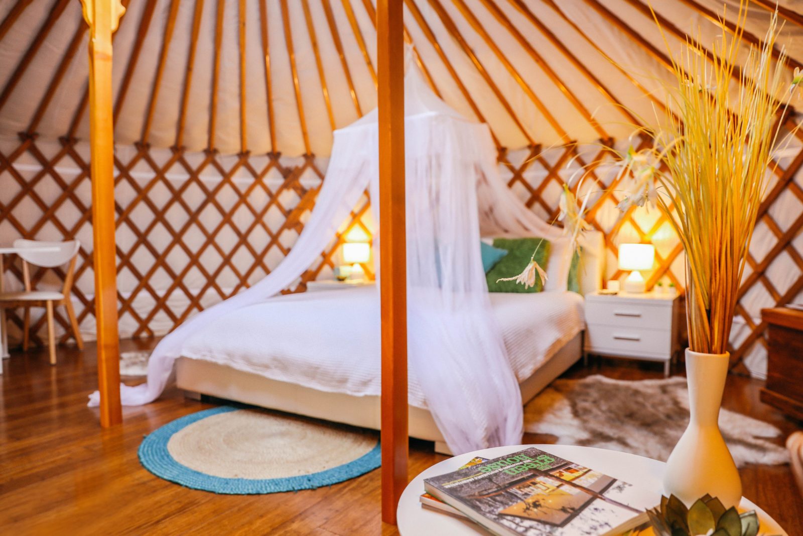 Inside the Yurt with bed