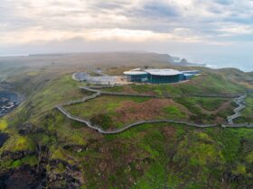 Drone image overlooking the Nobbies Centre and boardwalk on Summerland Peninsula.