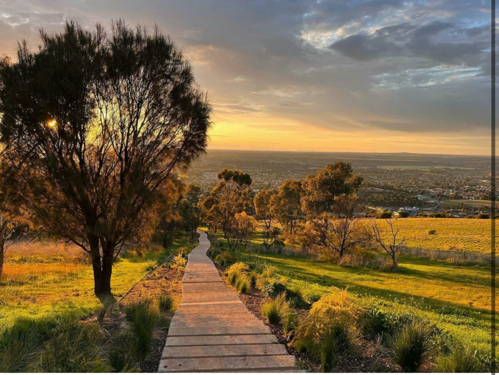Landscape image of Bald Hill. The steps are visiable and the image is taken at sunrise.