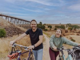 Two people cycling the Ballarat-Skipton Rail Trail