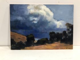 David Moore "Clouds Castlemaine" - Oil on Linen, 2020 - Moody painting of billowing clouds hills