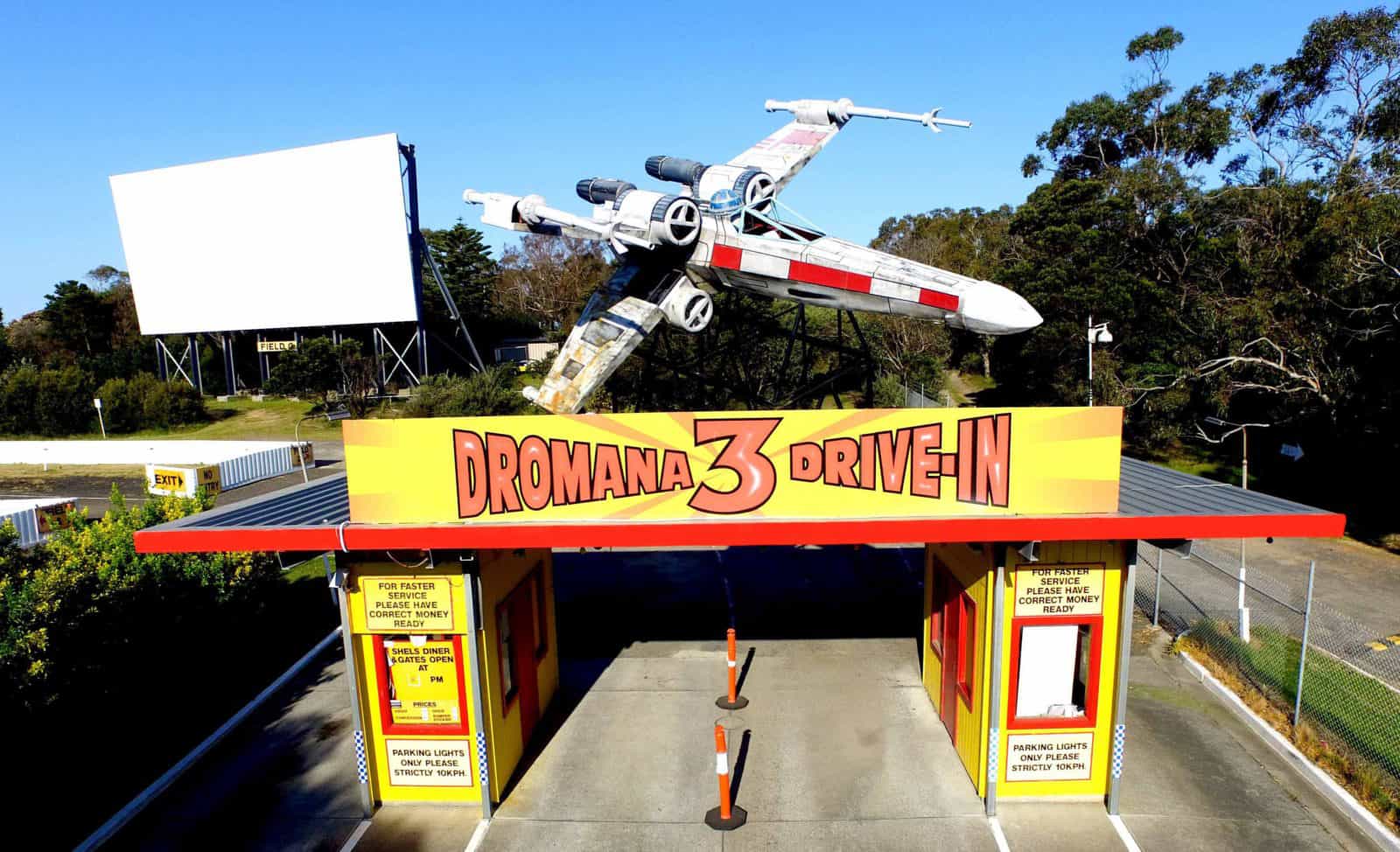 Dromana Drive In entrance and Star Wars X-Wing Fighter