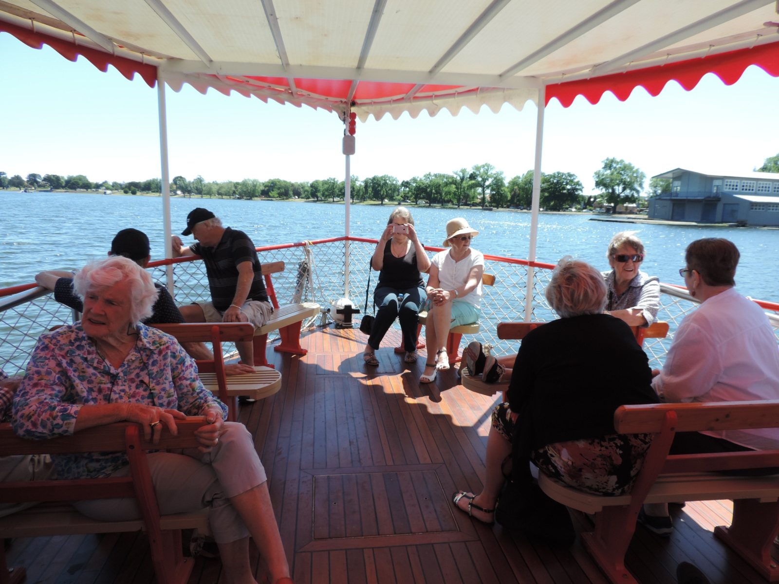 View of bow seating aboard the Paddle Boat whilst cruising on the Lake.