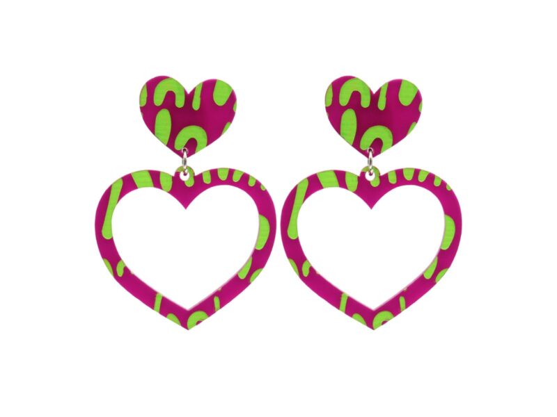 Haus of Dizzy Sea Glass "Woman" Heart Hoop - Flamingo Pink/Apple Green