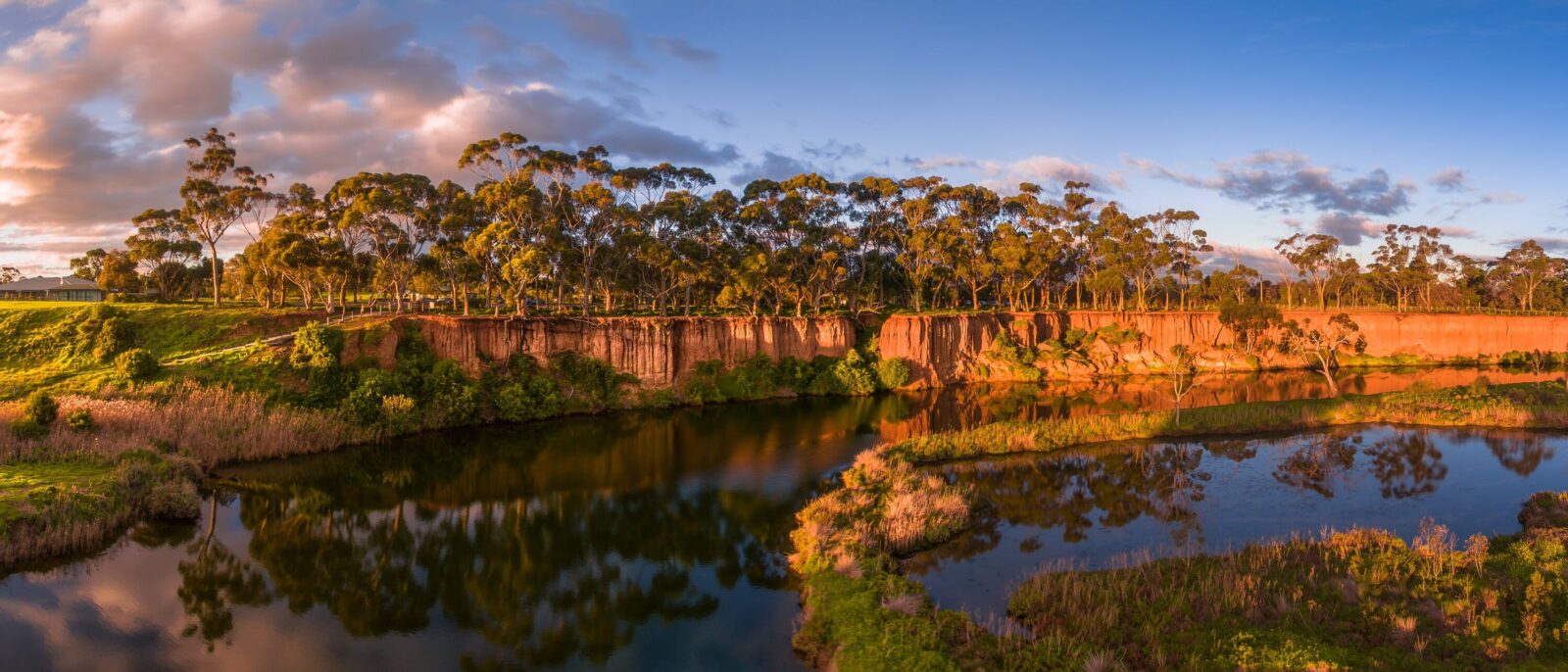 sunset over K Road Cliffs and Werribee River