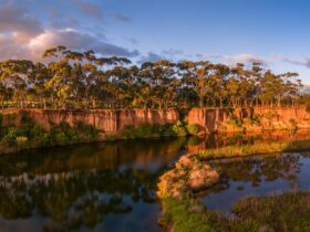 sunset over K Road Cliffs and Werribee River