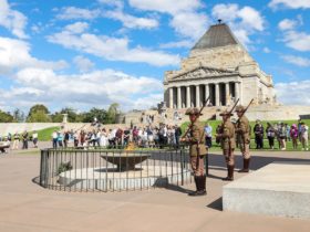 Shrine Guard in Second World War Memorial Forecourt for Last Post Service
