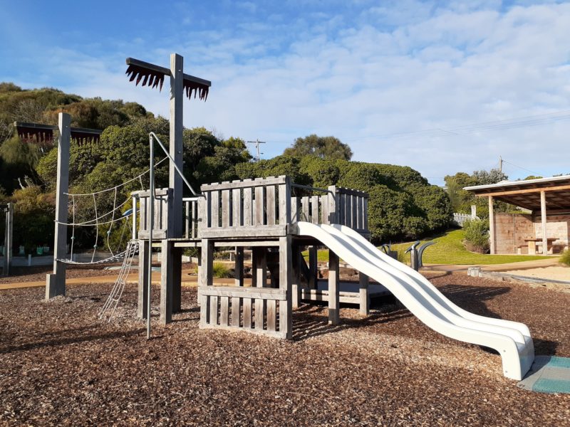 Main climbing and play area with slides