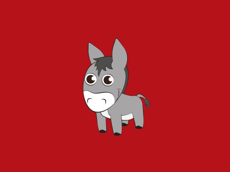 Cartoon of donkey on red background