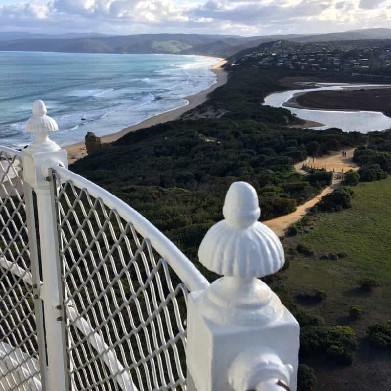 A view over the Fairhaven dune from the balcony of Split Point Lighthouse.