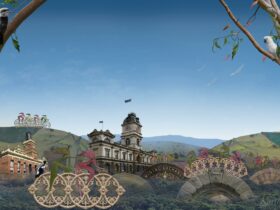 The Hills are Alive With Cycling, digital Collage by Kirrily Urquhart