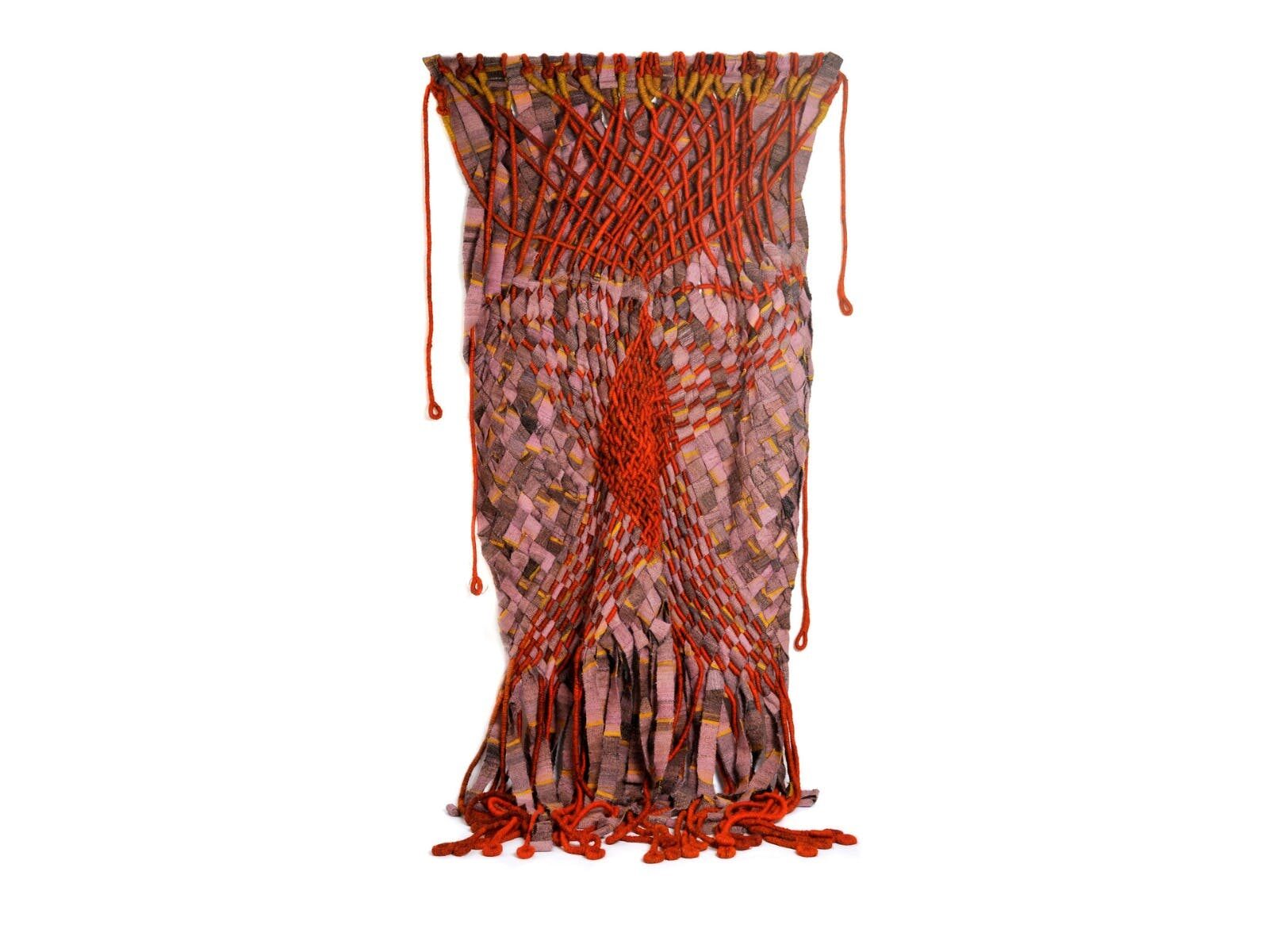 Olga de Amaral, Coraza En Dos Colores 1973, dyed horse hair, sisal, pink hand spun wool, bound rope
