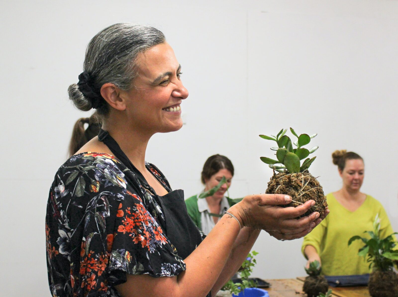 A student showing off one of her Kokedama's from our workshop in Kyneton