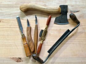 Assorted hand tools used in chair making