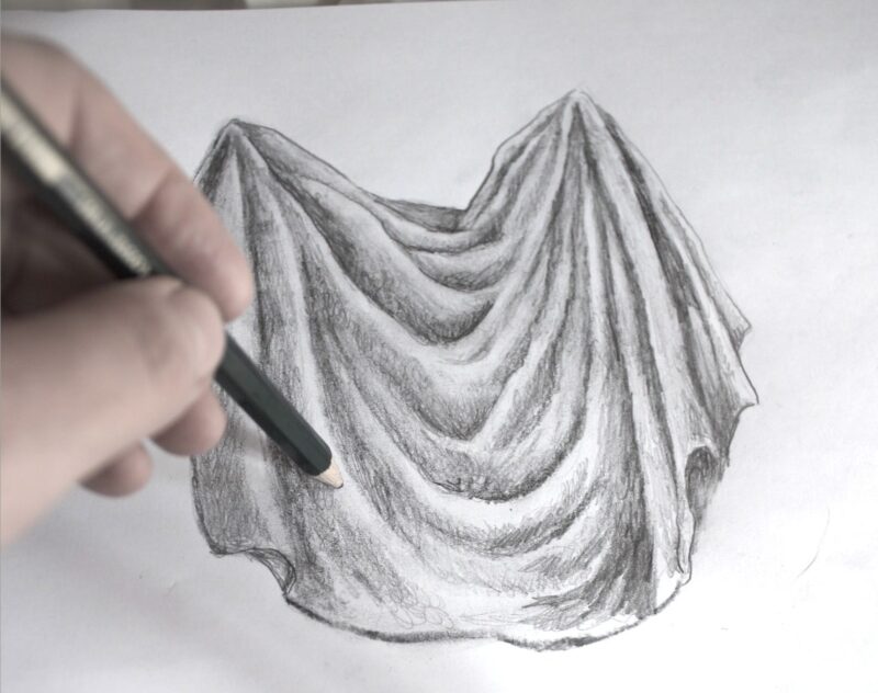 drapery pencil sketch by Mara Jordan