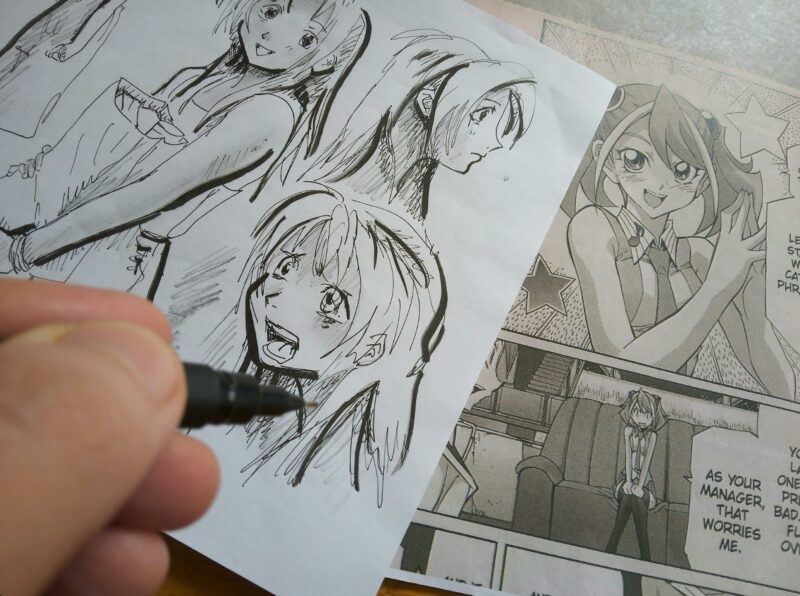 Manga art sketches character sheet by Mara Jordan