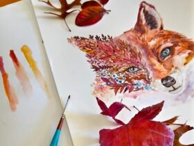 fox water colours autumn leaves