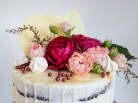 Semi-Naked Buttercream celebration cake with fresh flowers