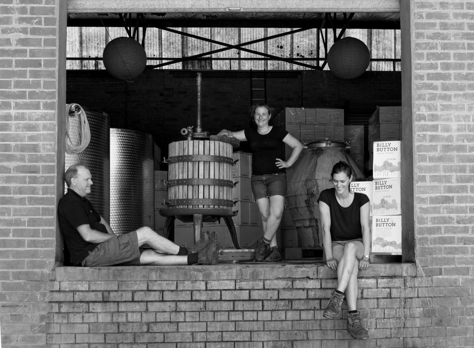 Winemakers Glenn James, Jo Marsh and Alex Phillips at the Billy Button Winery