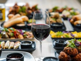 Red wine and food spread