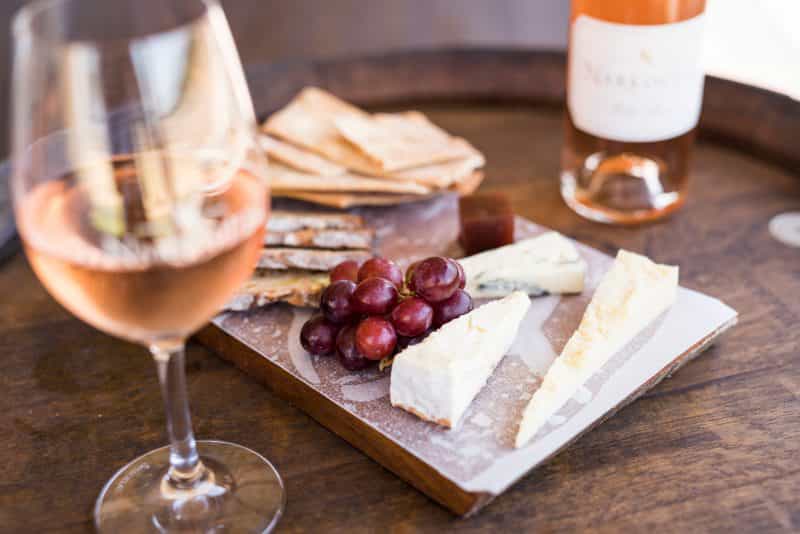 Gippsland cheese board , bottle & glass of Narkoojee 'Wild Rose'